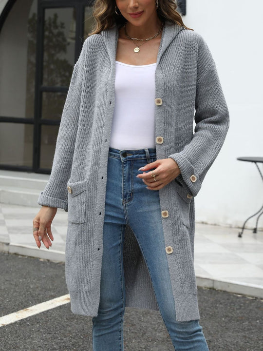 EB | Lange Strickjacke Knopfverschluss Zeitlos und Bequem