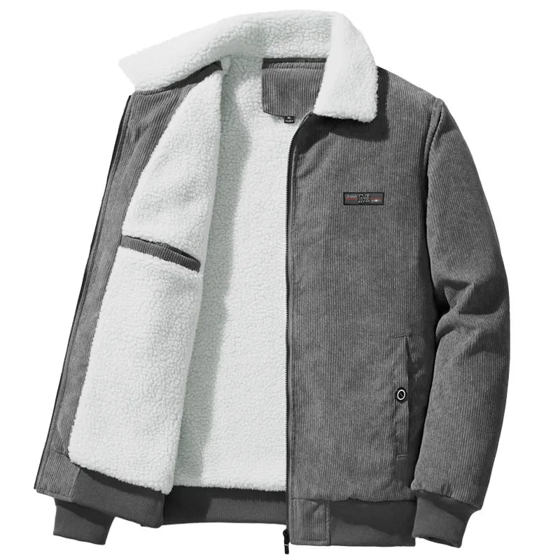 EB | Herren fleecegefütterte gerippte Winterjacke mit hohem Kragen