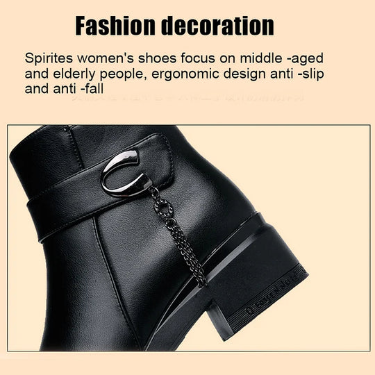 EB | Damen Echtes Leder Metall Schnalle Samt Stiefel