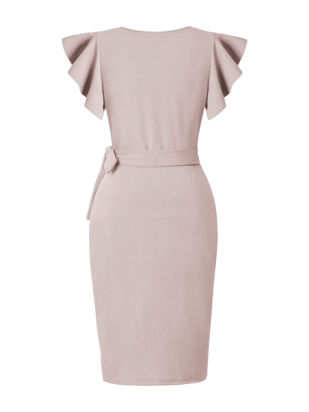 EB | Kleid mit V-Ausschnitt und plissierten Hornärmeln an der Hüfte