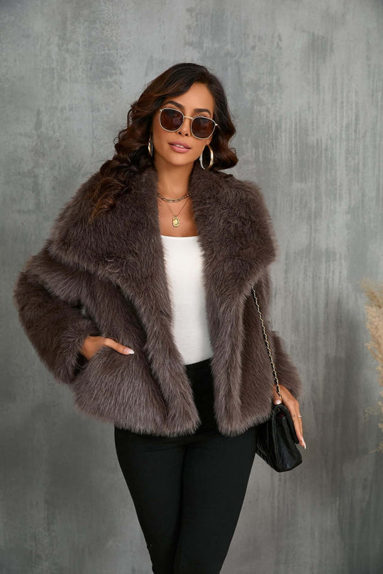 EB | Taupe Kunstpelz Mantel