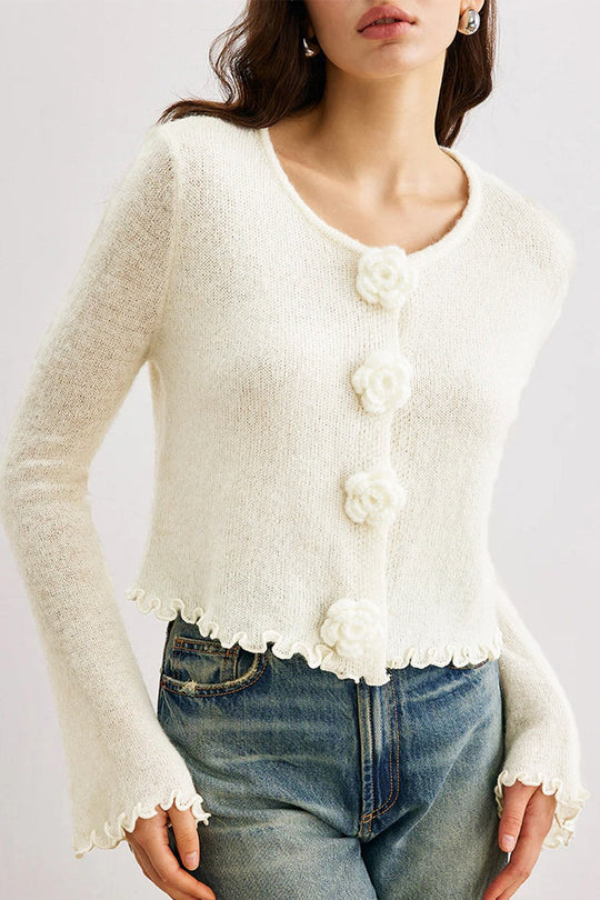 EB | Schmaler, Floral Strickcardigan mit Rüschen