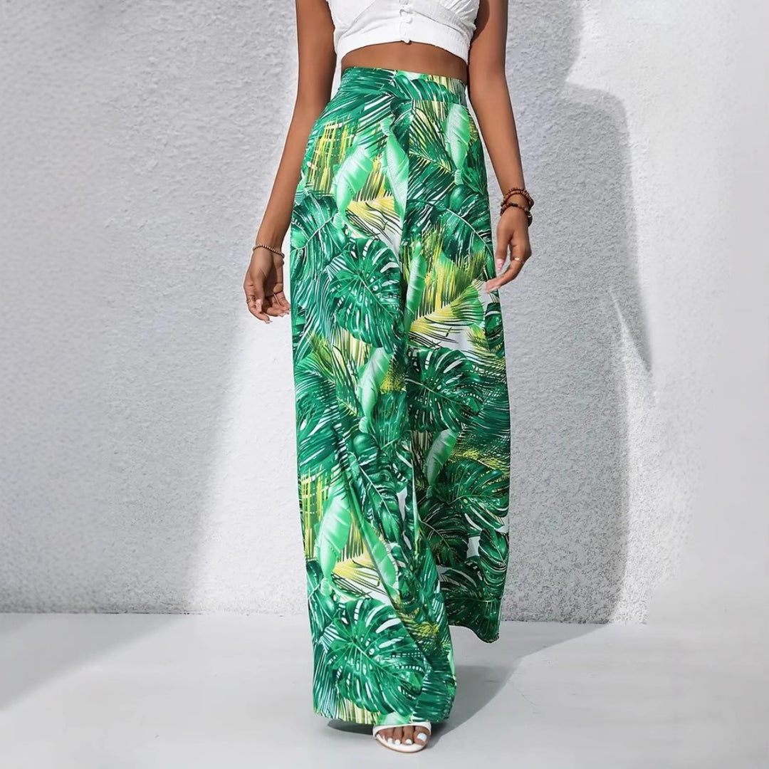 EB | Bedruckte Freizeithose mit hoher Taille und weitem Bein