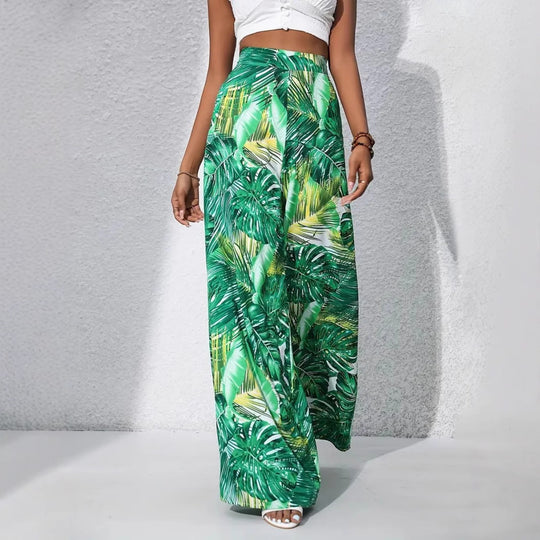 EB | Bedruckte Freizeithose mit hoher Taille und weitem Bein