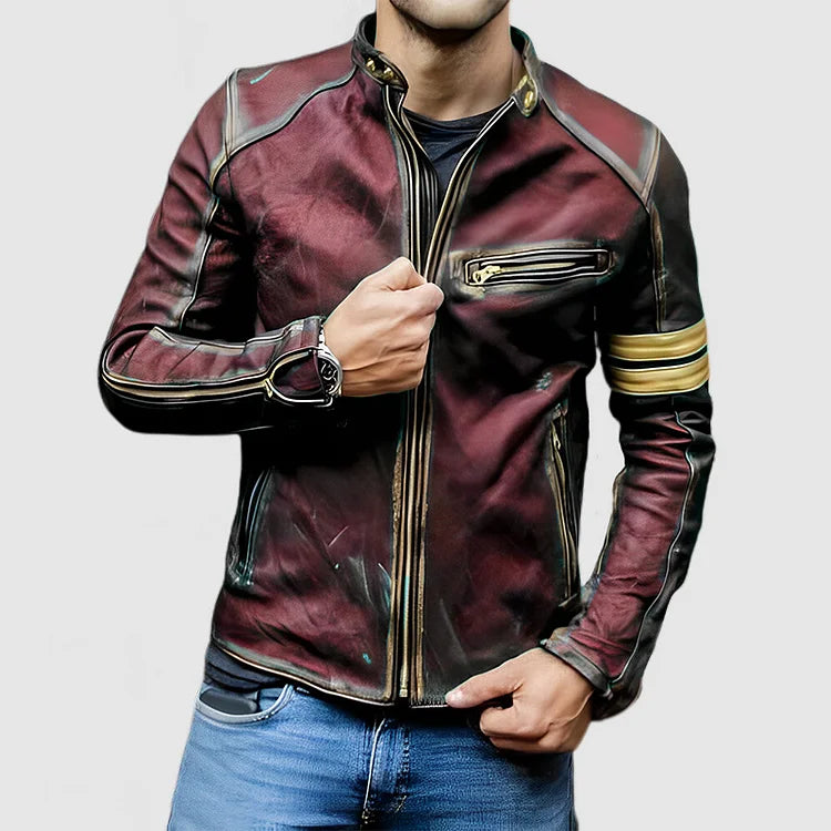EB Stehkragen Farbe Block Biker Zip Up jacke