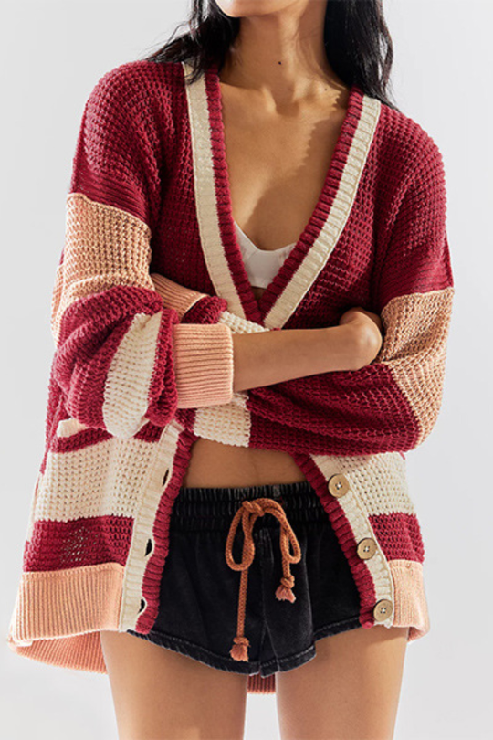 EB | Jacke Oversized Pocket Colorblock Cardigan Pullover