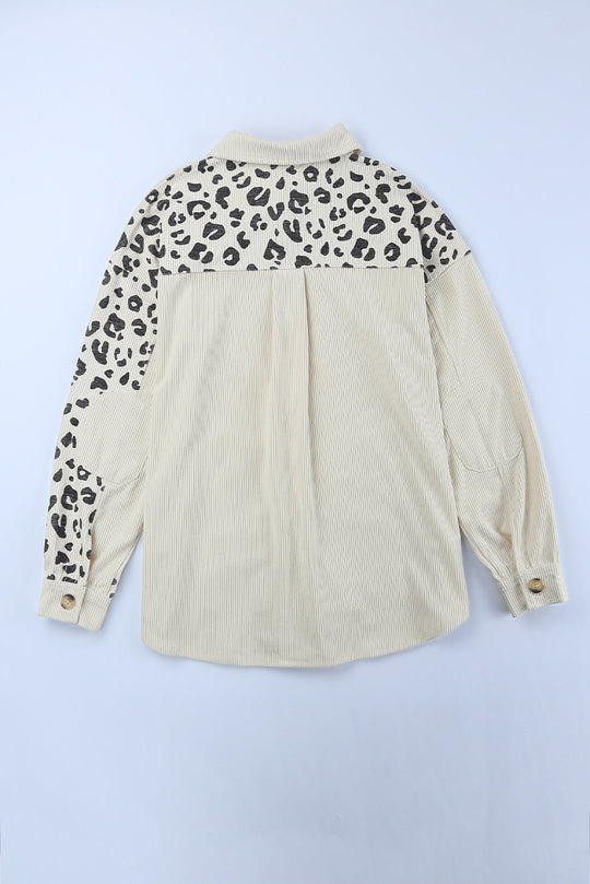 EB | Double Take Leopard Print Pocketed Cord-Jacke