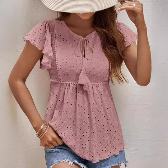 EB | Hohles Jacquard-Oberteil mit Fransen