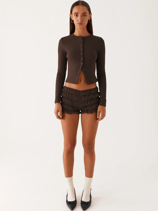 EB | Einfarbige schmal geschnittene lange Strickjacke