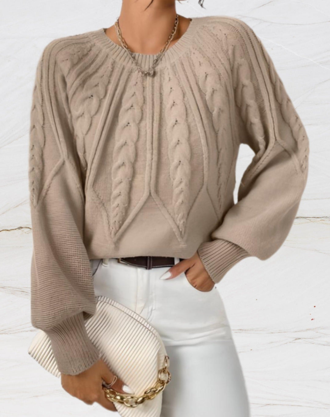 EB | Eleganter Pullover - Beiger Pfeil-Stil Strickpullover