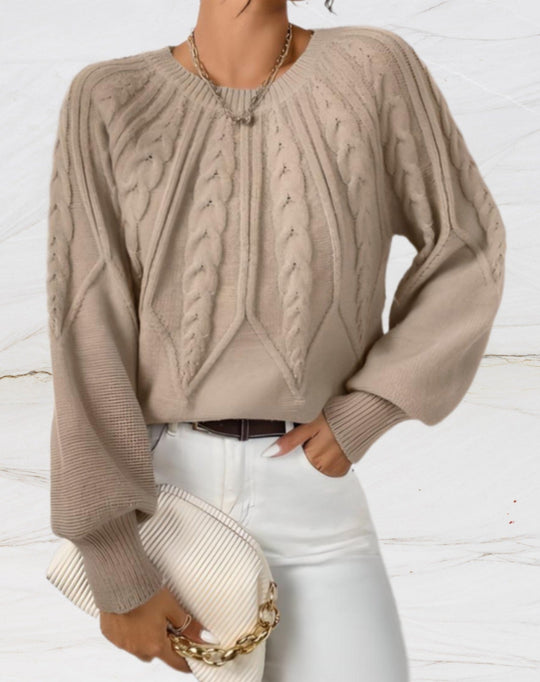 EB | Eleganter Pullover - Beiger Pfeil-Stil Strickpullover