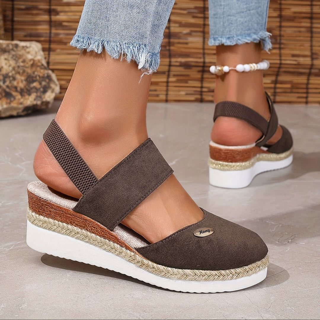 EB | Damen Sandalen Auf Plattform: Rutschfest, Geschlossene Zehe, Elastischer Riemen
