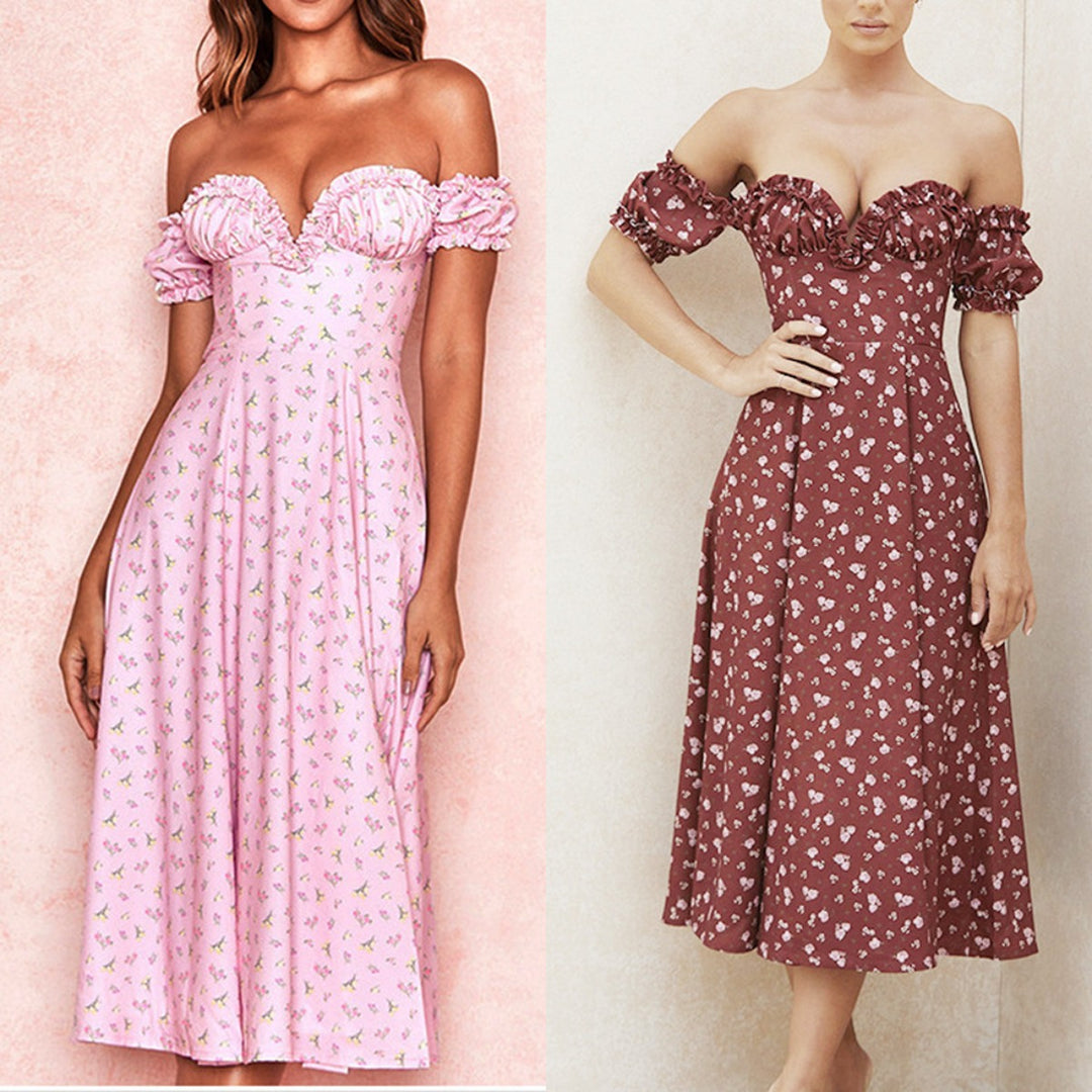 EB | Geschlitztes Blumenkleid schulterfreies Röhrentop-Kleid