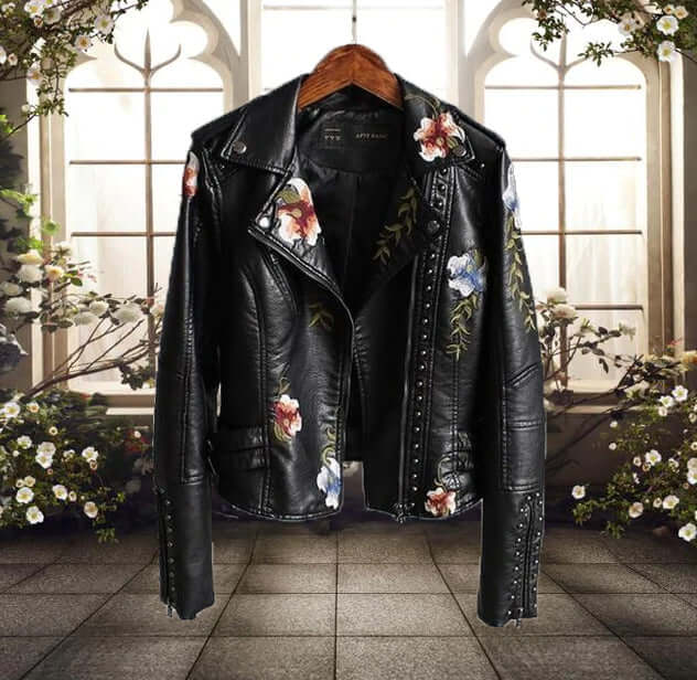 EB | Damen Blumenmuster Motorradjacke