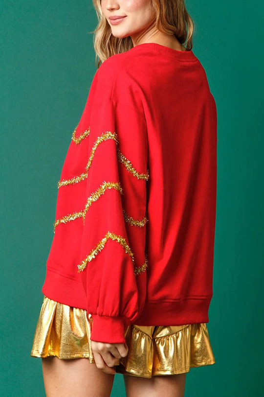 EB | Weihnachtsbaum Pailletten Langarm Lockeres Sweatshirt