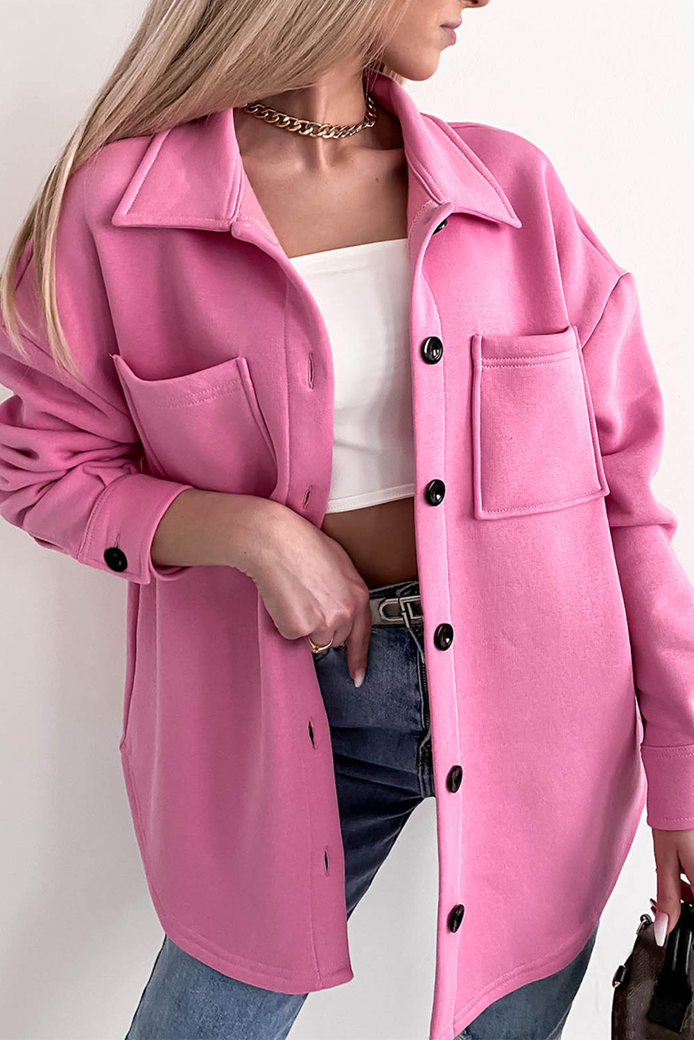 EB | Oversized Hemdbluse mit Großen Taschen Polyester Minimalistisch und Stilvoll