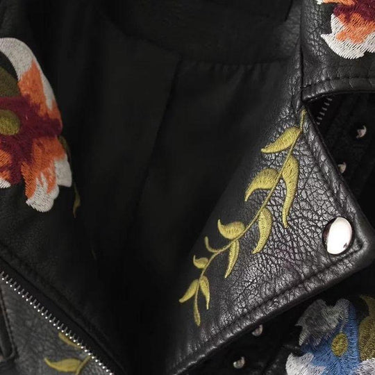 EB | Damen Blumen PU Lederjacke