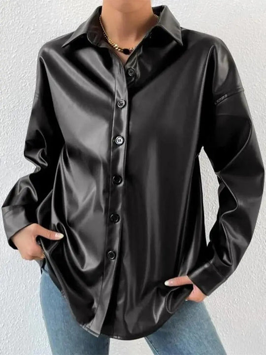 EB | Vintage Leder Bomberjacke mit Reverskragen und Knopfverschluss