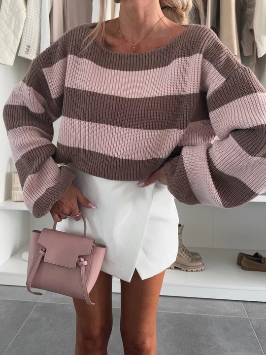 EB | gestreifter Strickpullover mit Rundhalsausschnitt