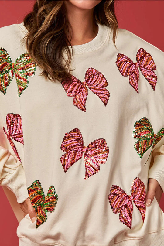 EB | Weihnachtsbogen Pailletten Lockere Freizeit Langarm Sweatshirt