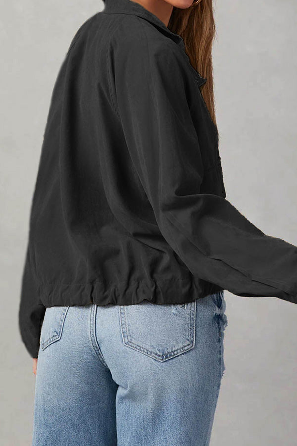 EB | kariert Revers Mehrknopf-Zwei-Taschen-Midi-Jacke