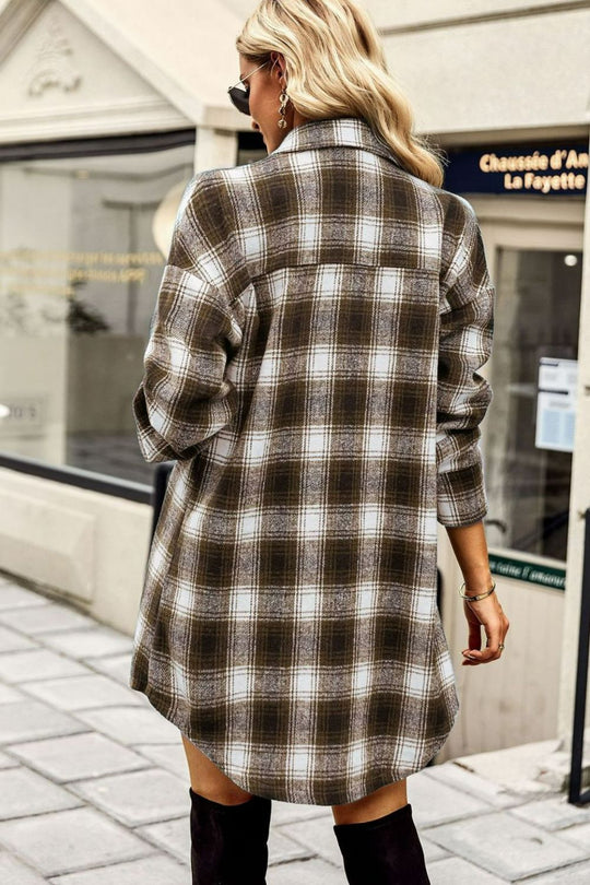 EB | Karierte Kurze Hemdjacke mit abgerundetem Saum