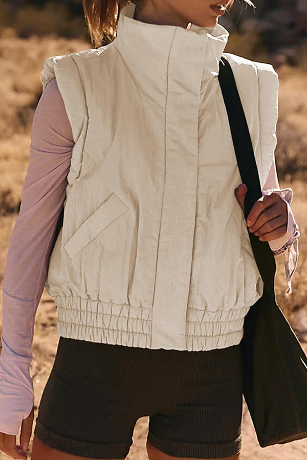EB | Stehkragenknopf ärmellos lockerer Taschenkastenjacke