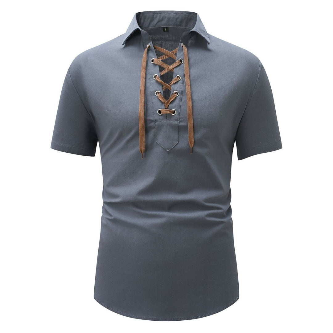 EB | Leinen Revers Tether V-Ausschnitt Kurzarm-Shirt