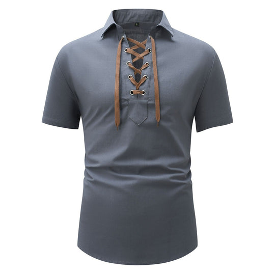 EB | Leinen Revers Tether V-Ausschnitt Kurzarm-Shirt