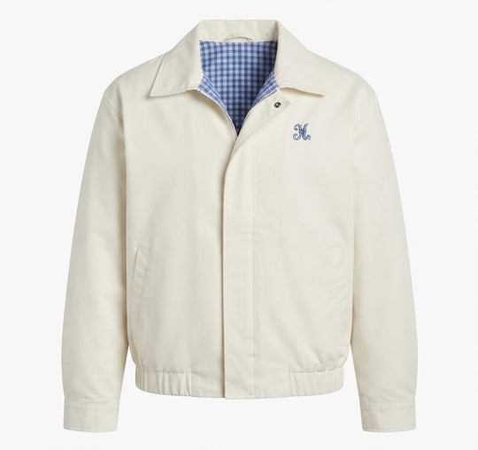 Damen nan leichte winddichte Blousonjacke mit kariertem Innenfutter, elastischem Saum und dezenter Logo-Stickerei EB