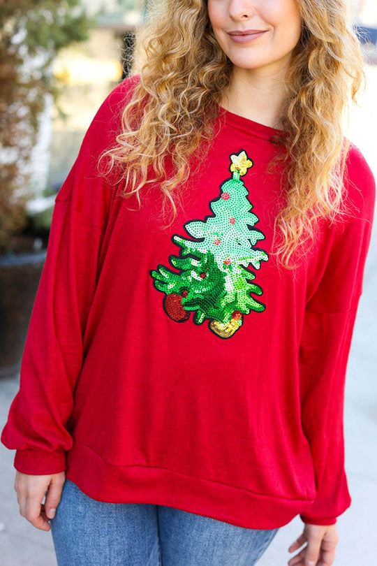 EB | Weihnachtsbaum Feiertag Pailletten Freizeit Locker Sweatshirt