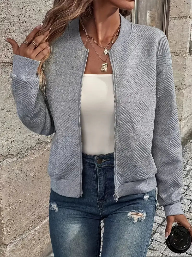 EB | Cardigan - Damen Herbst Zip-Up Texturierter Cardigan mit Rippbund