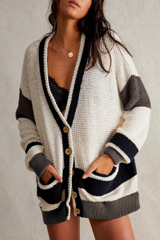EB | Jacke Oversized Pocket Colorblock Cardigan Pullover