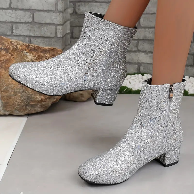 EB | Damen Glitzer Absatzstiefeletten
