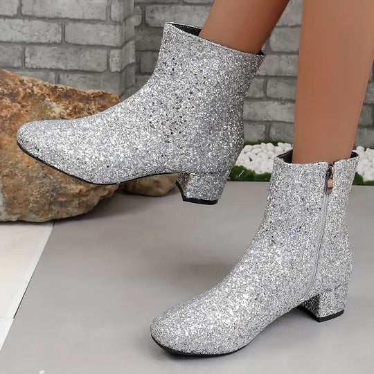 EB | Damen Glitzer Absatzstiefeletten