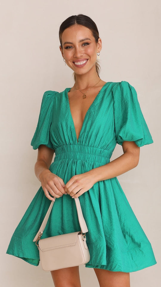 EB | Minikleid mit V-Ausschnitt und Puffärmeln für Damen