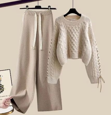EB | Strickpullover Weite Lockere Beine Zweiteiliges Satz