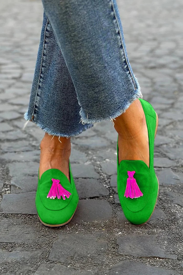 Grüne Loafer mit Pinker Fransenapplikation EB EB