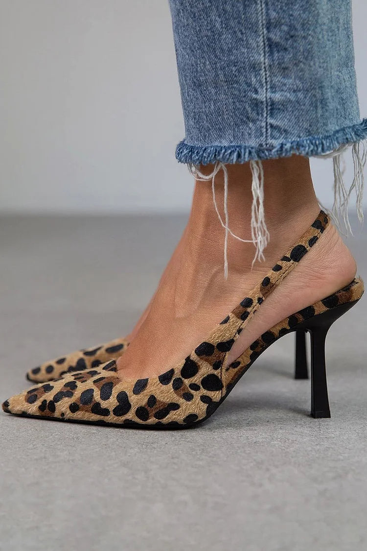 Stiletto-Absatzschuhe mit spitzer Zehenpartie und Leopardenmuster EB
