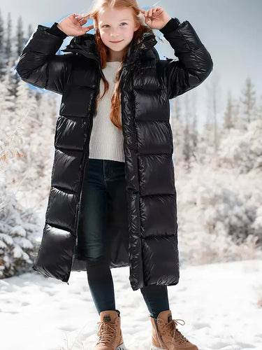 EB | Mädchen Winter Dicker Langer Warmer Kapuzenmantel