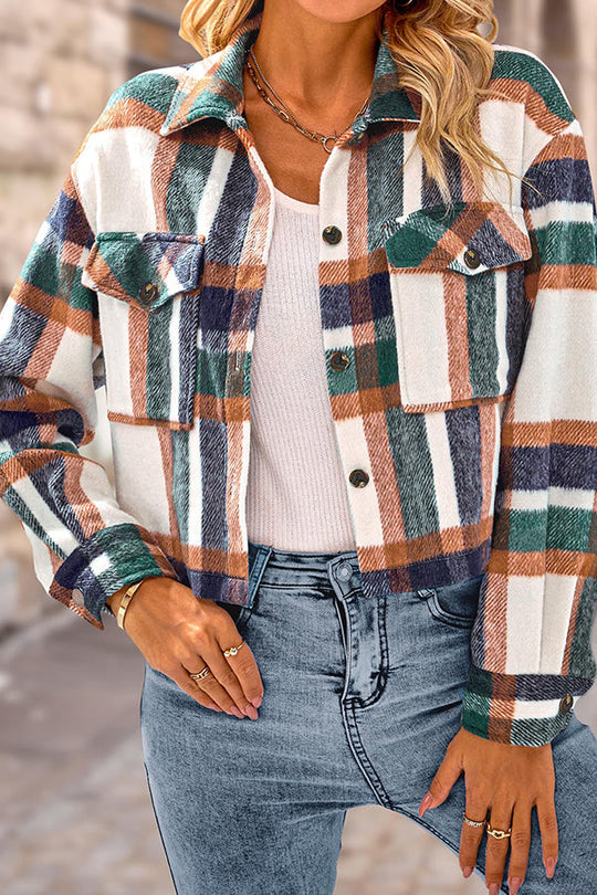 EB | Pocket Fashion Casual Cropped Damen Karierte Jacke
