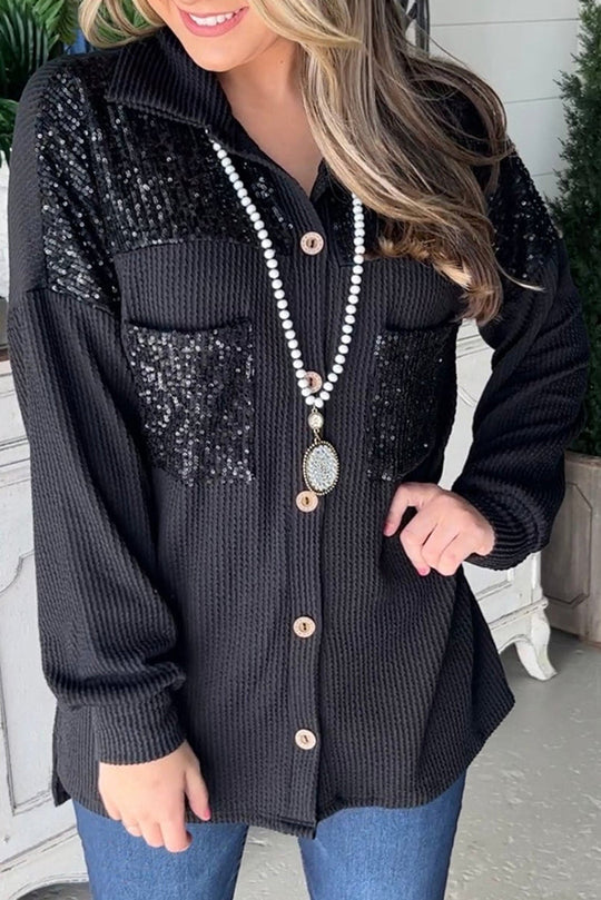 EB | Gerippte Blusenjacke mit Pailletten-details Polyester-mischung Festlich und Trendy