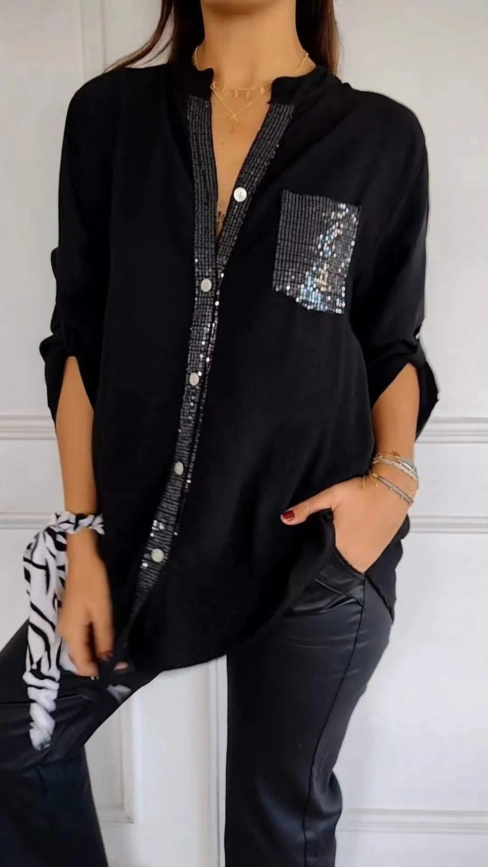 EB | Glitzerbluse Mit Paillettentasche