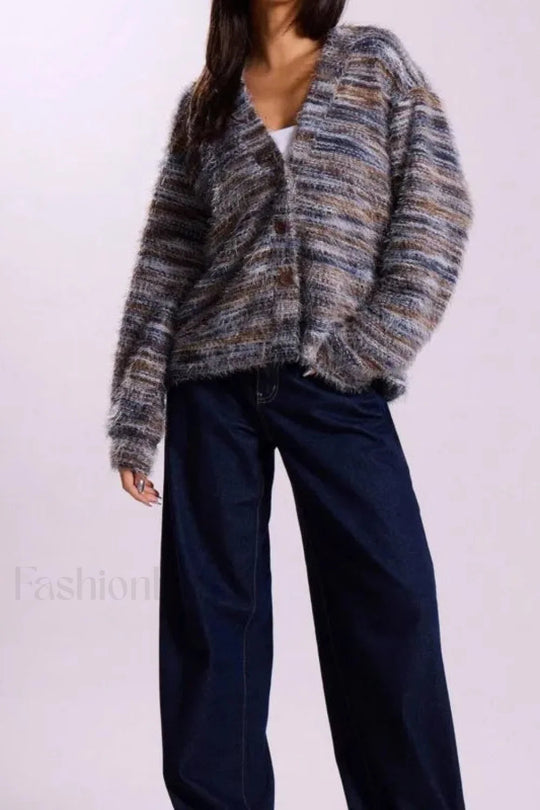 EB | Gemütlicher Vintage Gestreifter Cardigan mit V-Ausschnitt