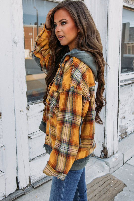 EB | Karierte Jacke mit Kapuze und Rohen Kanten Baumwolle Lässig und Trendy