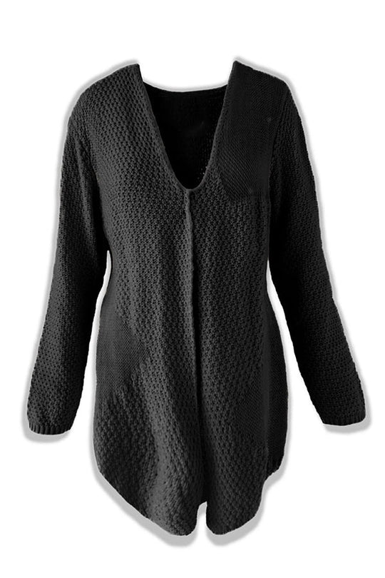 EB | Strick-Mid-Length-Strickjacke mit langen Ärmeln