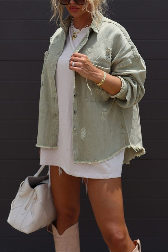 EB | Revers Langarm Ripped Denim Jacke
