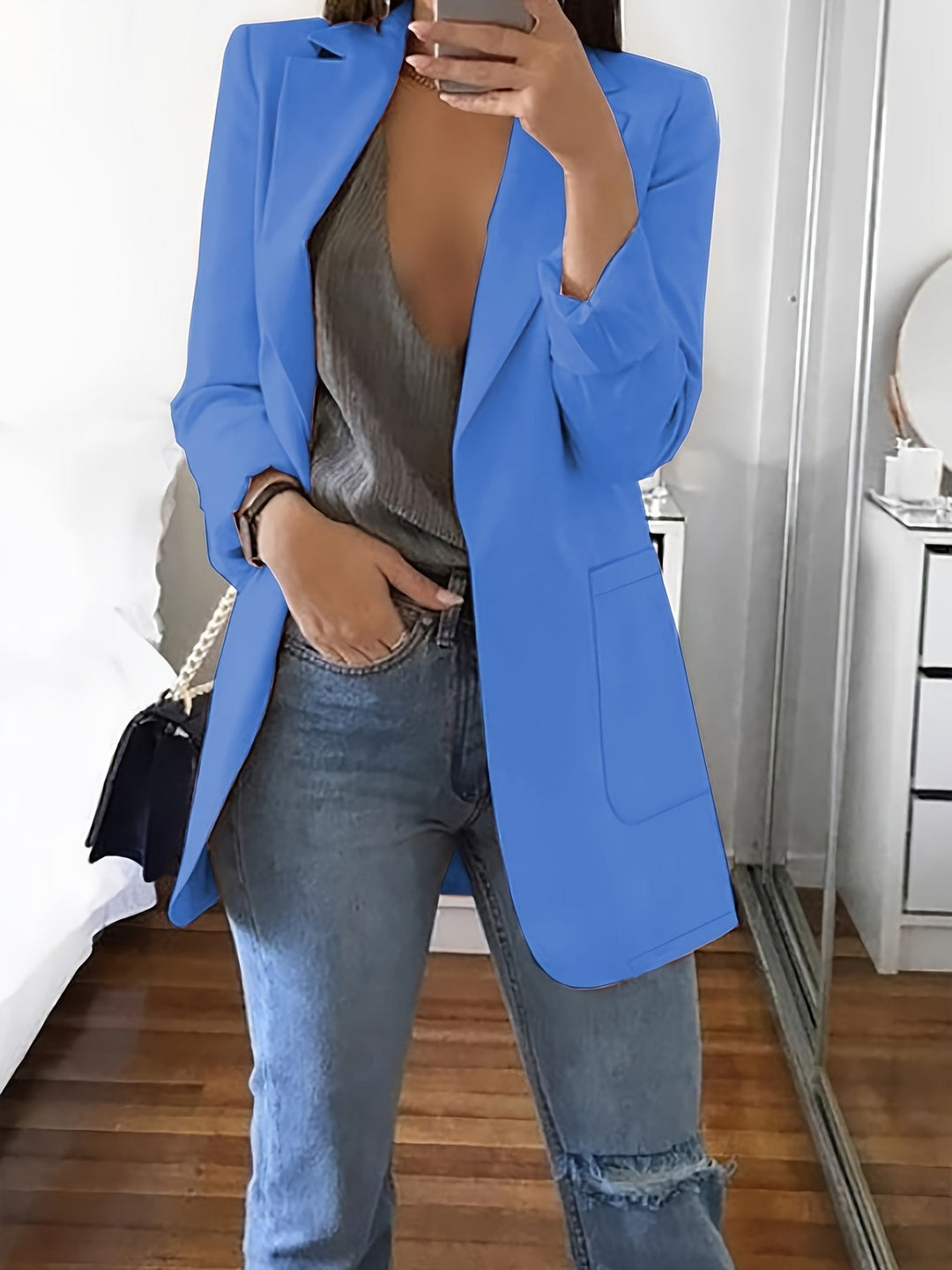 EB | Eleganter Einfarbiger Business-Blazer Mit Offener Vorderseite - Ideal Für Alle Jahreszeiten