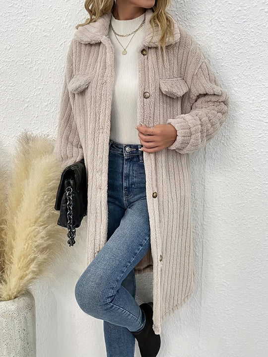 EB | Lange, Weiche Samtjacke mit Knöpfen Polyester Warm und Bequem