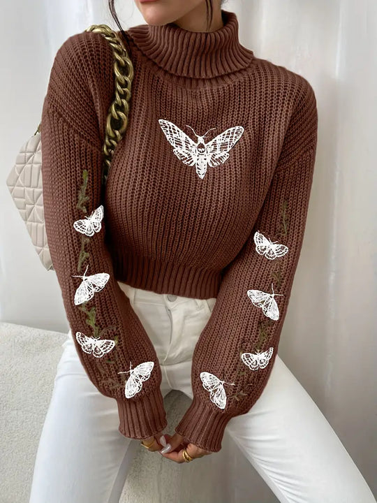 EB | Sweater mit Schmetterlingsmuster und hohem Kragen - Elegante Damenmode